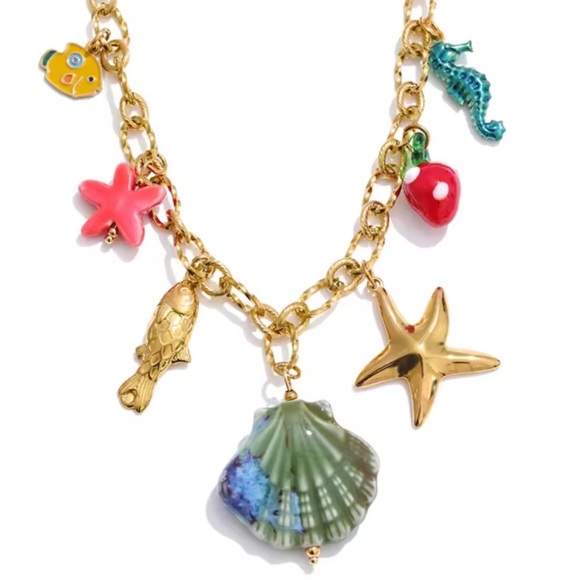 Golden Ocean Charm 18K Gold Stainless Steel Waterproof Necklace - Picture 3 of 15